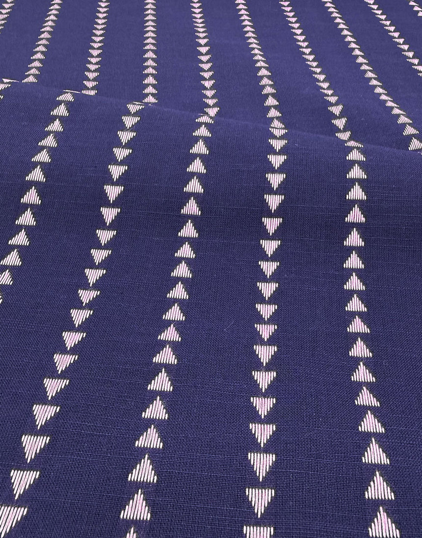 Navy & Pink Woven Arrow Stripe, Cotton Yarn Dyed Dobby Fabric