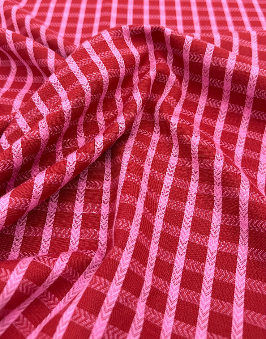 Red & Raspberry Woven Check, Cotton Yarn Dyed Dobby Fabric