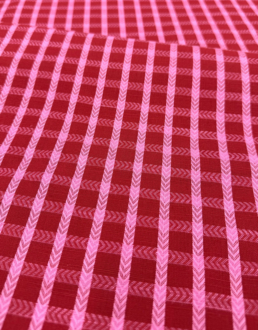 Red & Raspberry Woven Check, Cotton Yarn Dyed Dobby Fabric