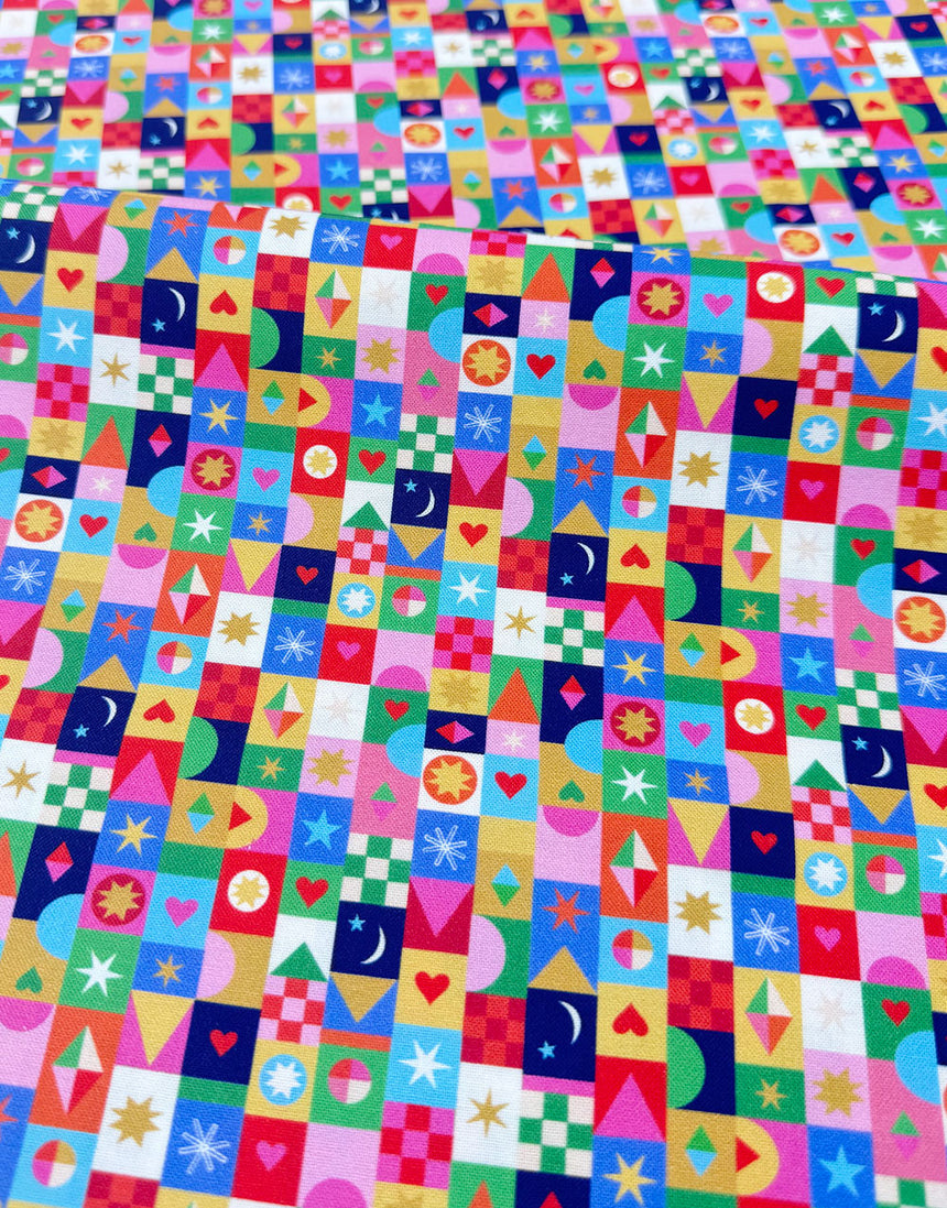 Thread & Ink Home for Christmas Cotton Fabric - Jolly Squares