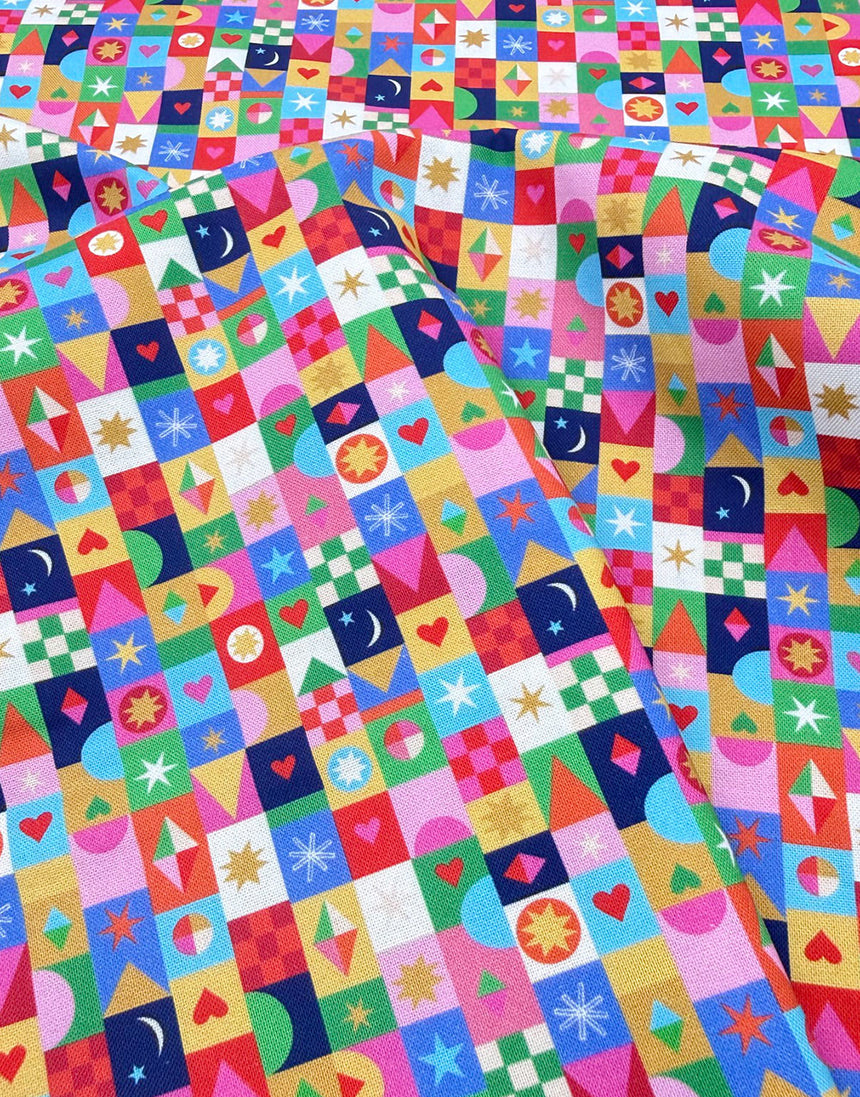 Thread & Ink Home for Christmas Cotton Fabric - Jolly Squares