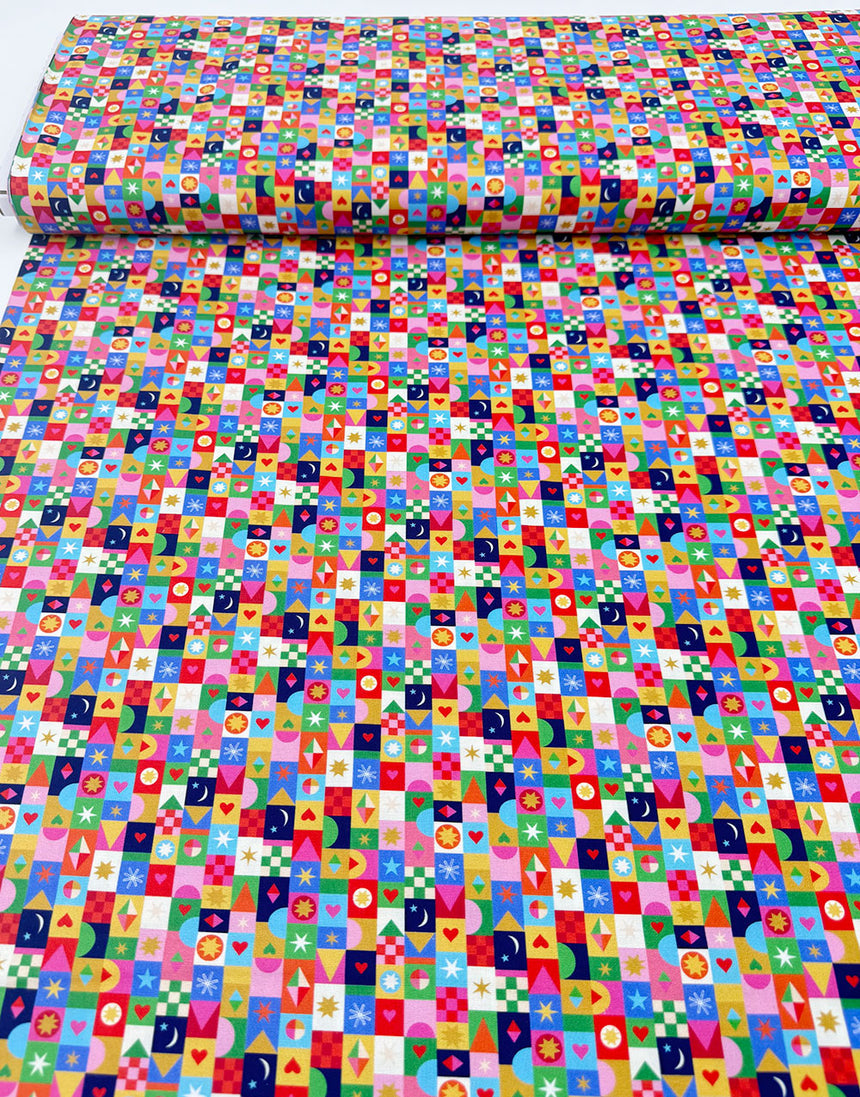 Thread & Ink Home for Christmas Cotton Fabric - Jolly Squares