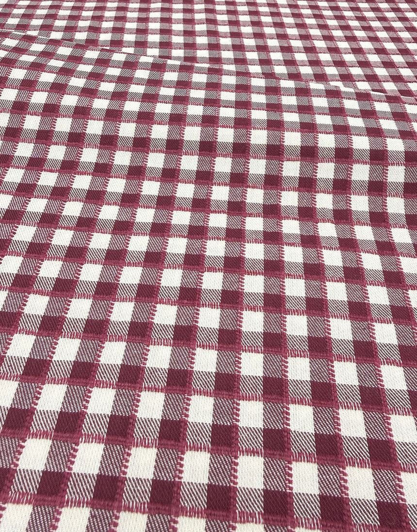 Burgundy & Cream Stitched Gingham Cotton Yarn-Dyed Fabric