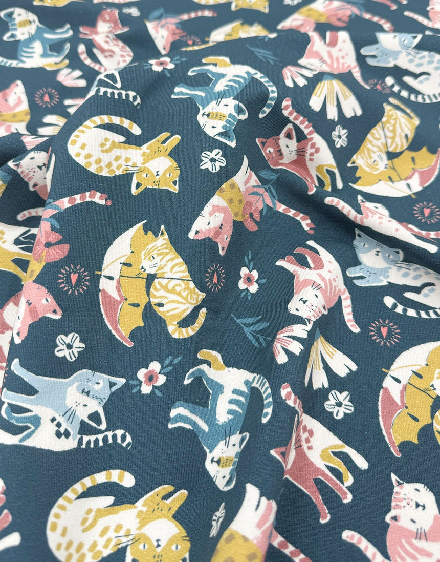 Summer Posy Kittens Cotton Jersey Fabric