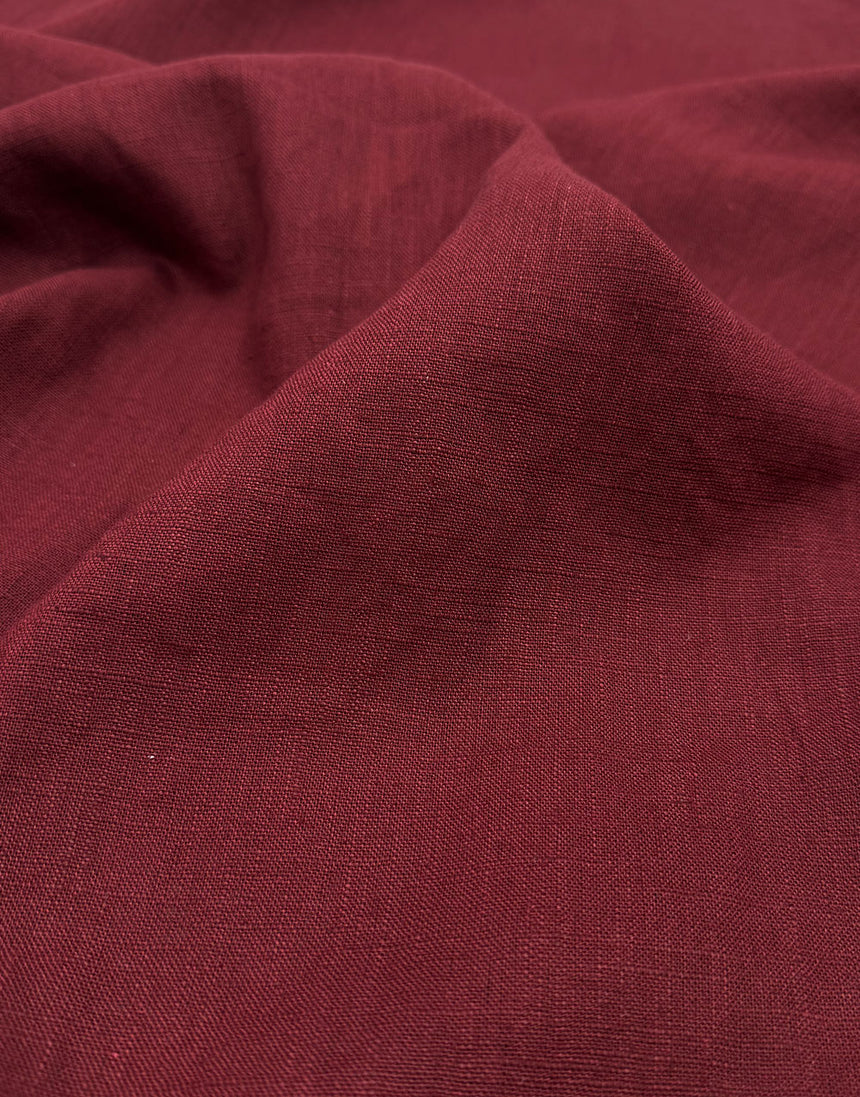 Burgundy Washed Linen Cotton Fabric