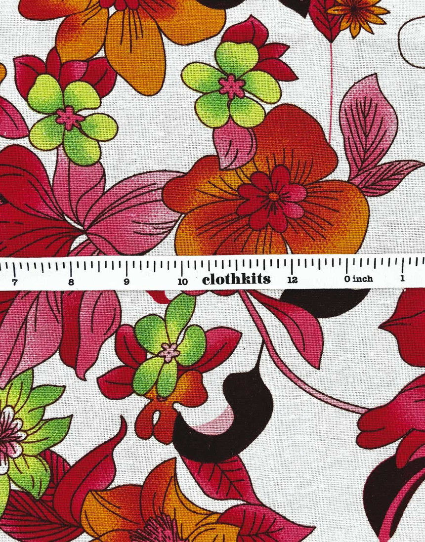 Red Hibiscus Linen Look Cotton Fabric