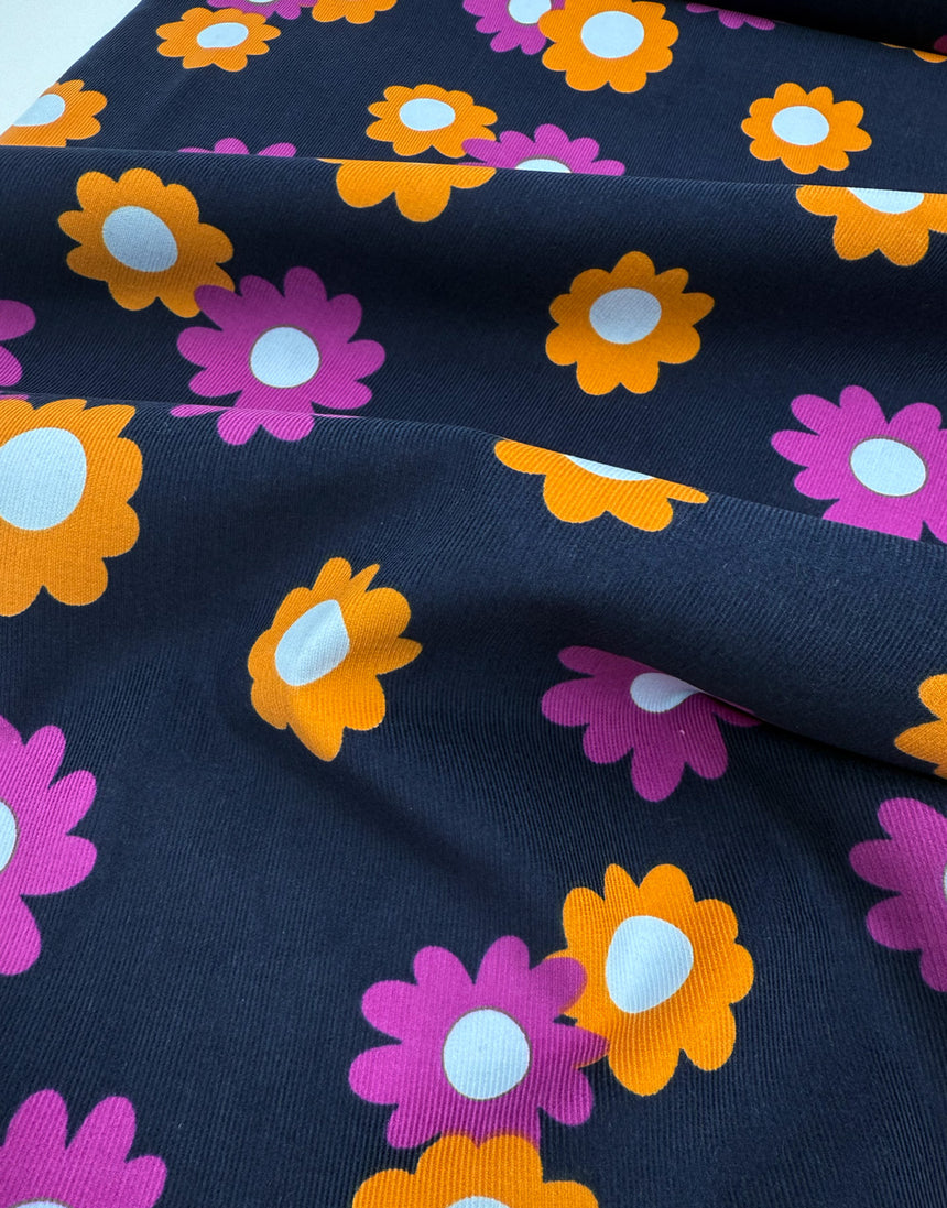 Happy Flower Cotton Needlecord Fabric