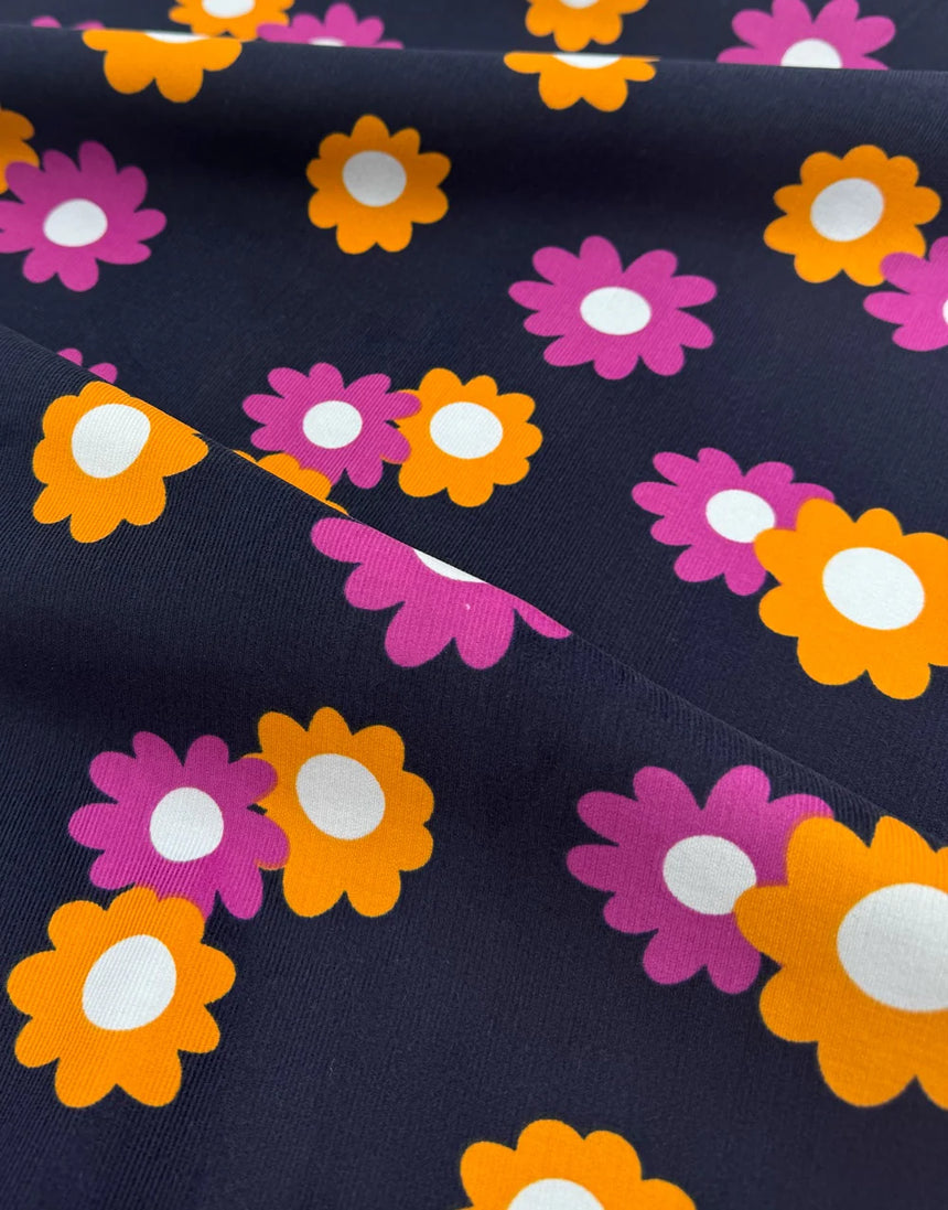 Remnant 75cm - Happy Flower Cotton Needlecord Fabric