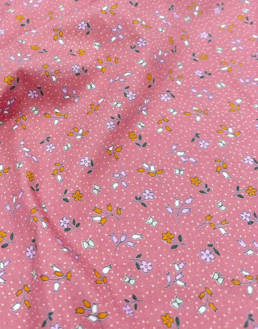 Rosy Meadow  Ditsy Floral Cotton Poplin Fabric