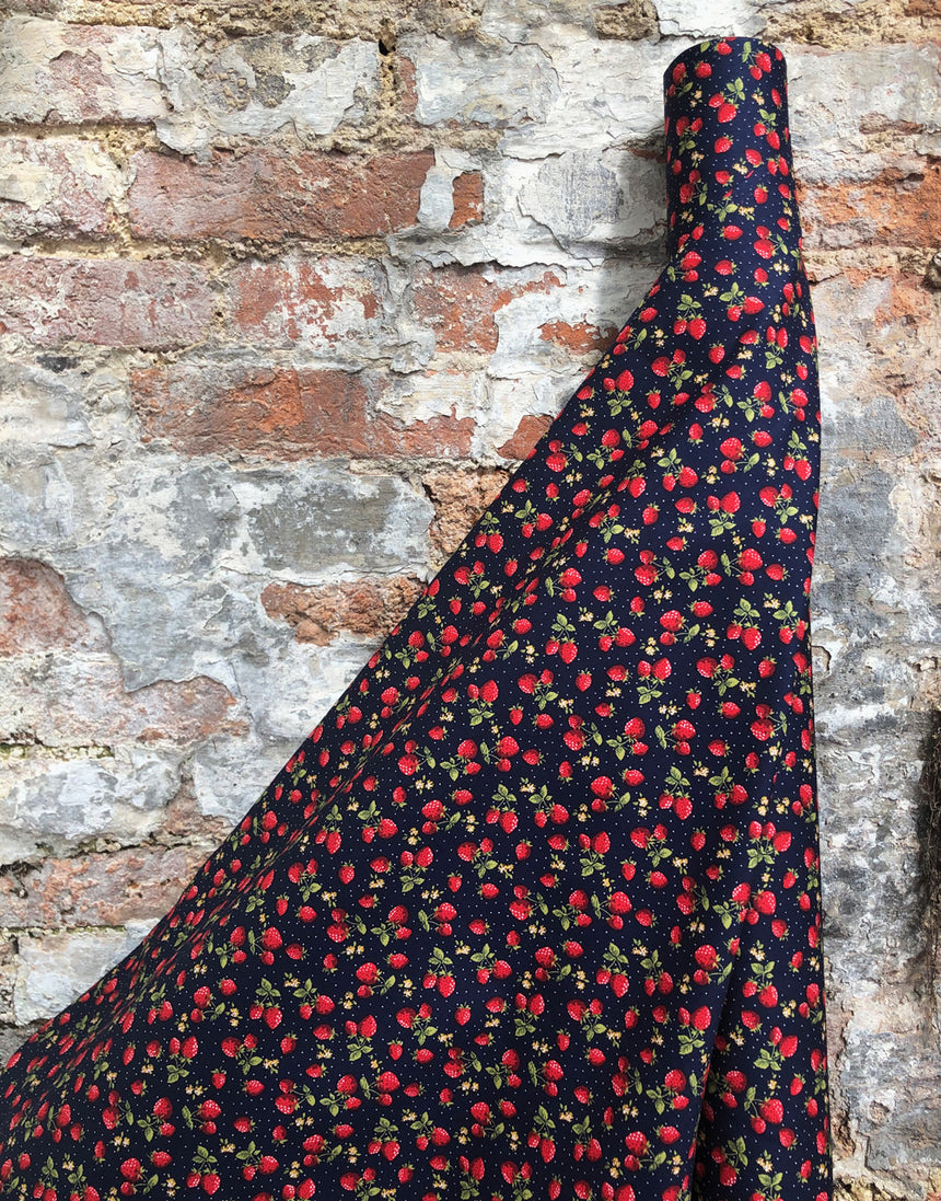 Small Strawberry & Pin Spot Printed Cotton Poplin Fabric
