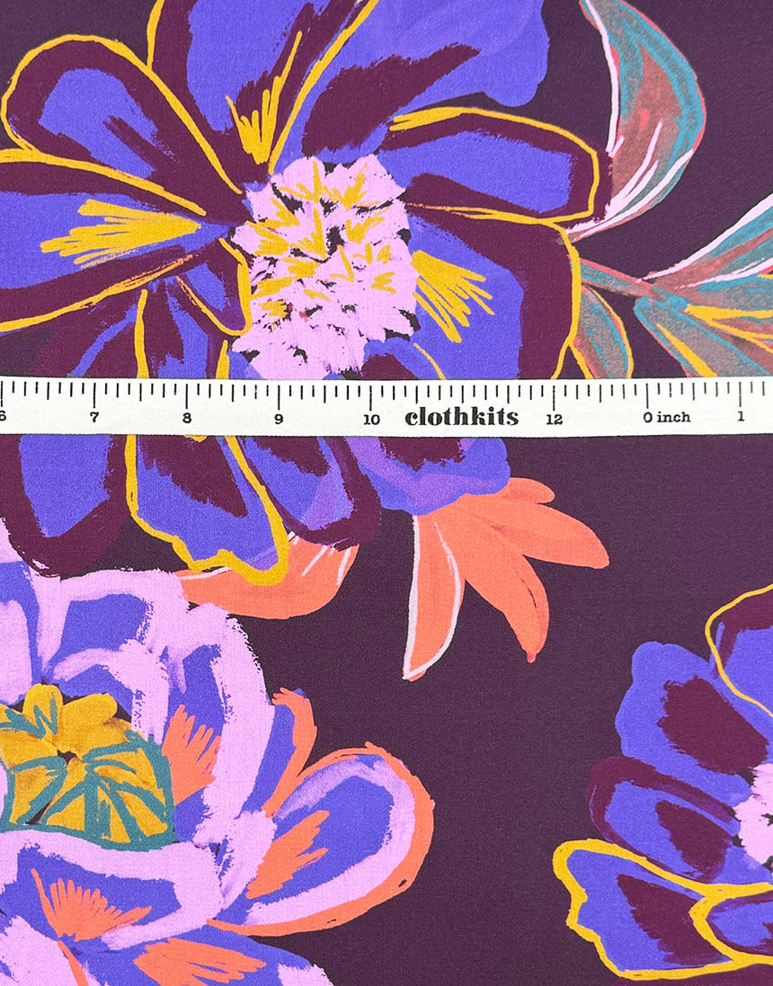 Aubergine Electric Peony Cotton Sateen Fabric