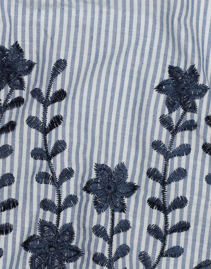 Cotton Pin Stripe Embroidered 2-Sided Border Fabric