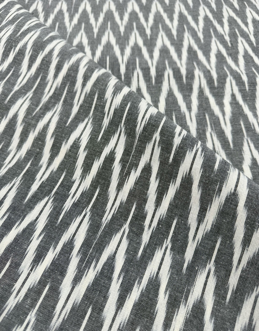 Flawed - Grey Zig Zag Cotton Ikat Fabric