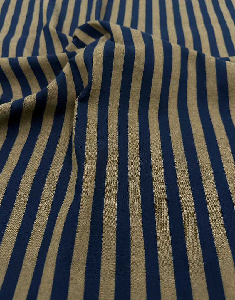 Remnant 3.2m - Midnight Toffee Stripe Cotton Yarn-Dyed Fabric