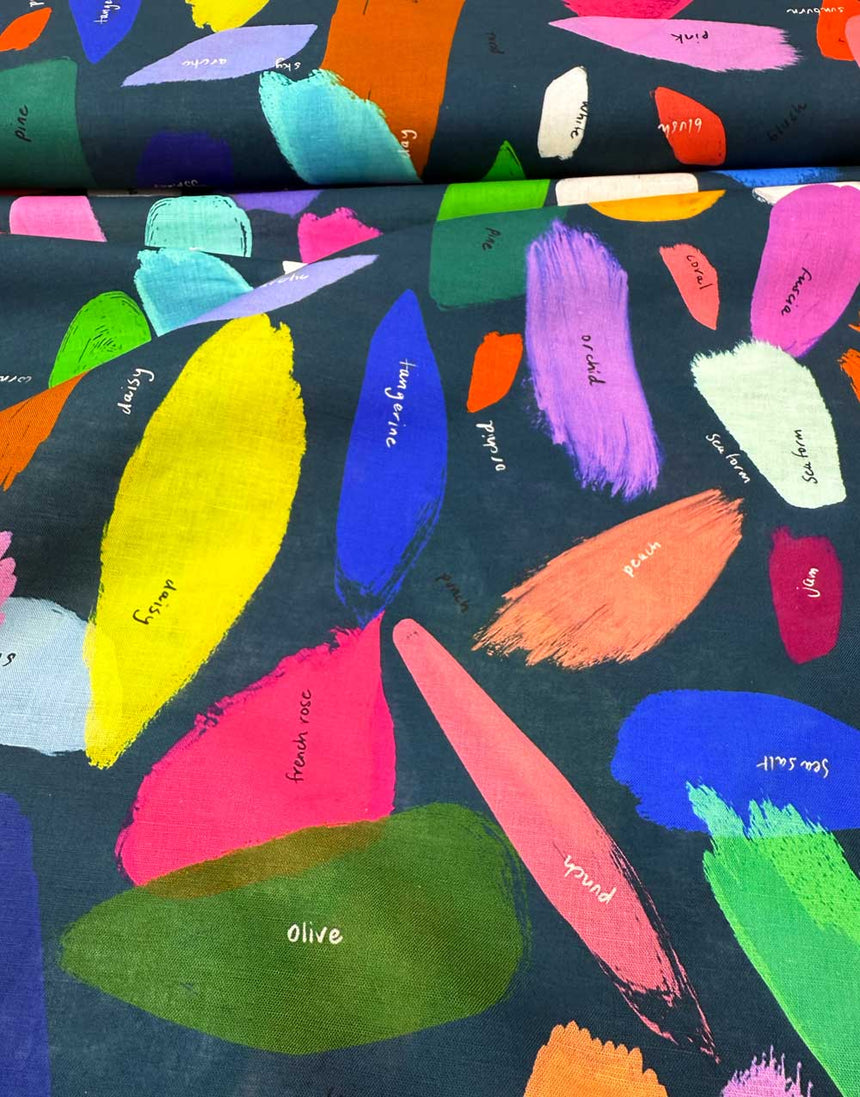 Dark Colour Palette Large Scale Cotton Linen Fabric, Doops Designs
