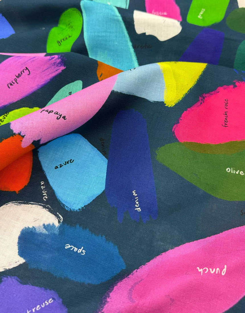 Dark Colour Palette Large Scale Cotton Linen Fabric, Doops Designs