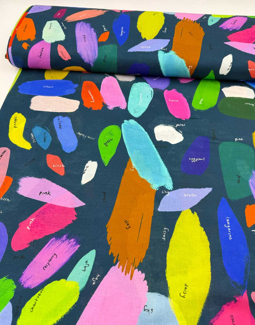 Dark Colour Palette Large Scale Cotton Linen Fabric, Doops Designs