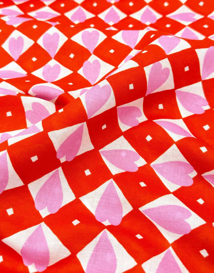 Love Bite Diamond Heart Cotton Linen Fabric, Doops Designs