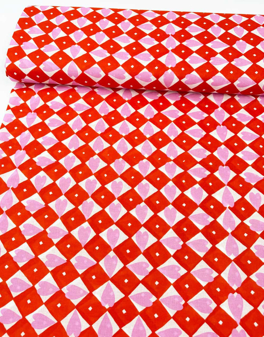 Love Bite Diamond Heart Cotton Linen Fabric, Doops Designs