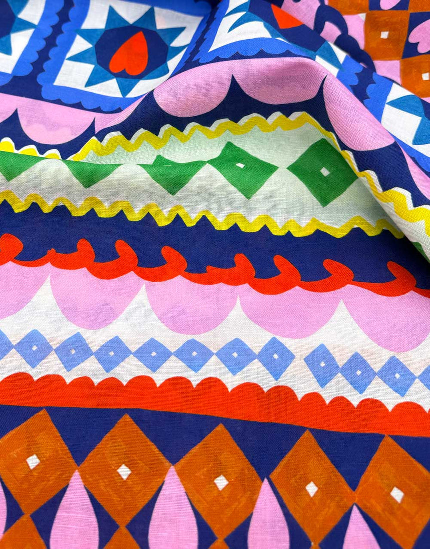 Love Heart Diamonds Cotton Linen Fabric, Doops Designs