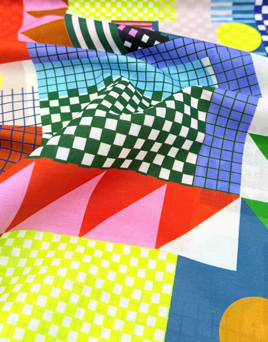 Lumo Patchwork Cotton Linen Fabric, Doops Designs