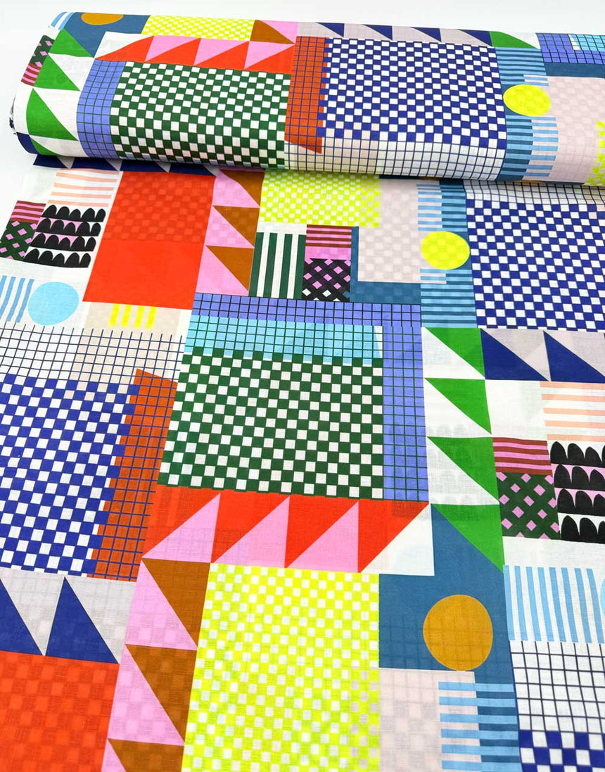 Lumo Patchwork Cotton Linen Fabric, Doops Designs