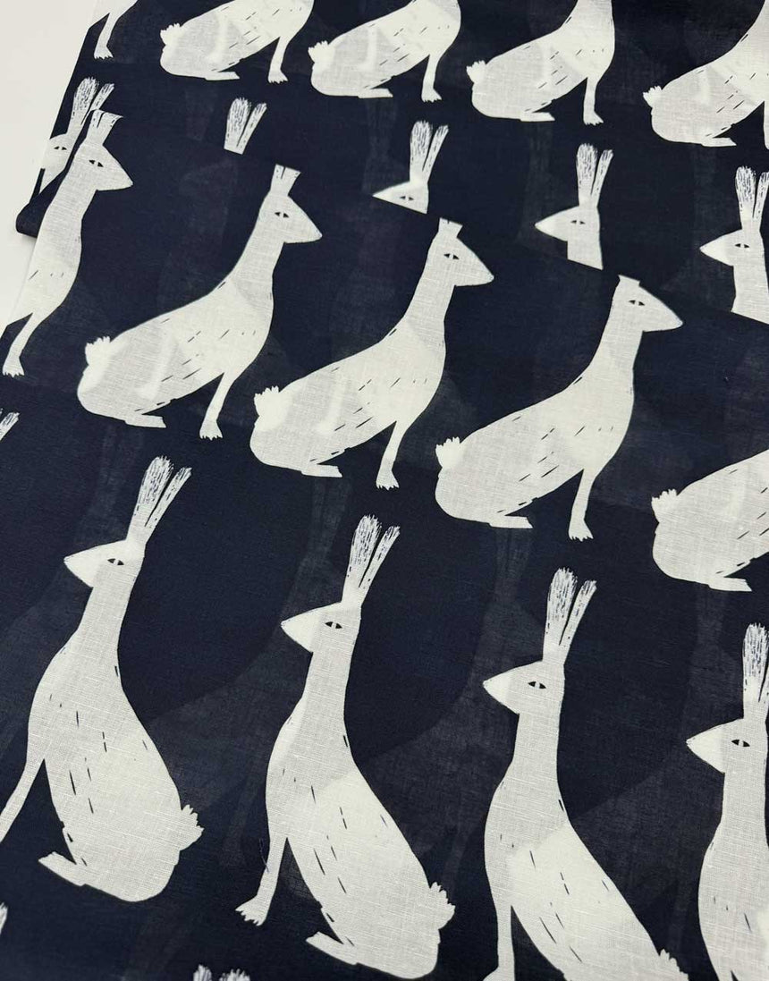 Navy Hare Cotton Linen Fabric, Doops Designs
