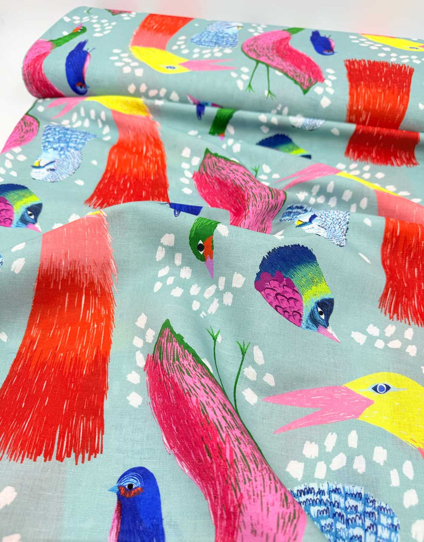 Birds Cotton Linen Fabric, Doops Designs