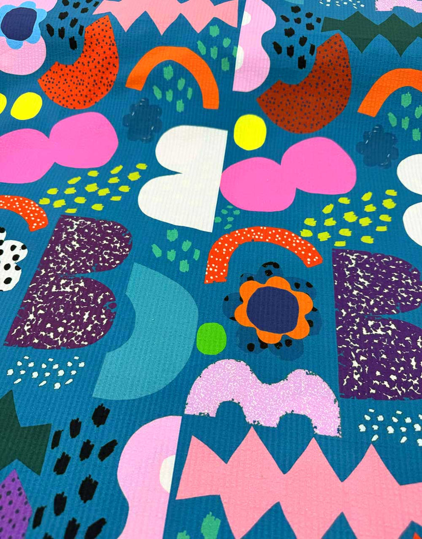 Kooki Play Blue Cotton Seersucker Fabric, Doops Designs