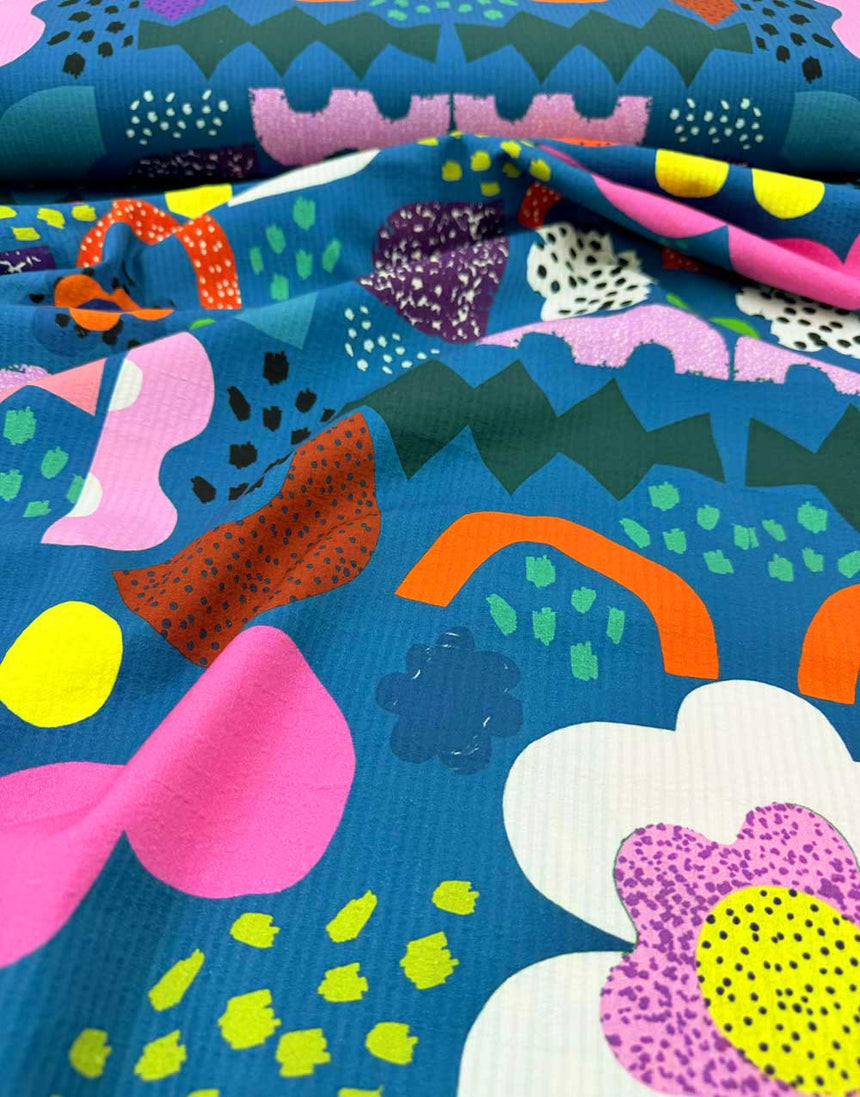 Kooki Play Blue Cotton Seersucker Fabric, Doops Designs