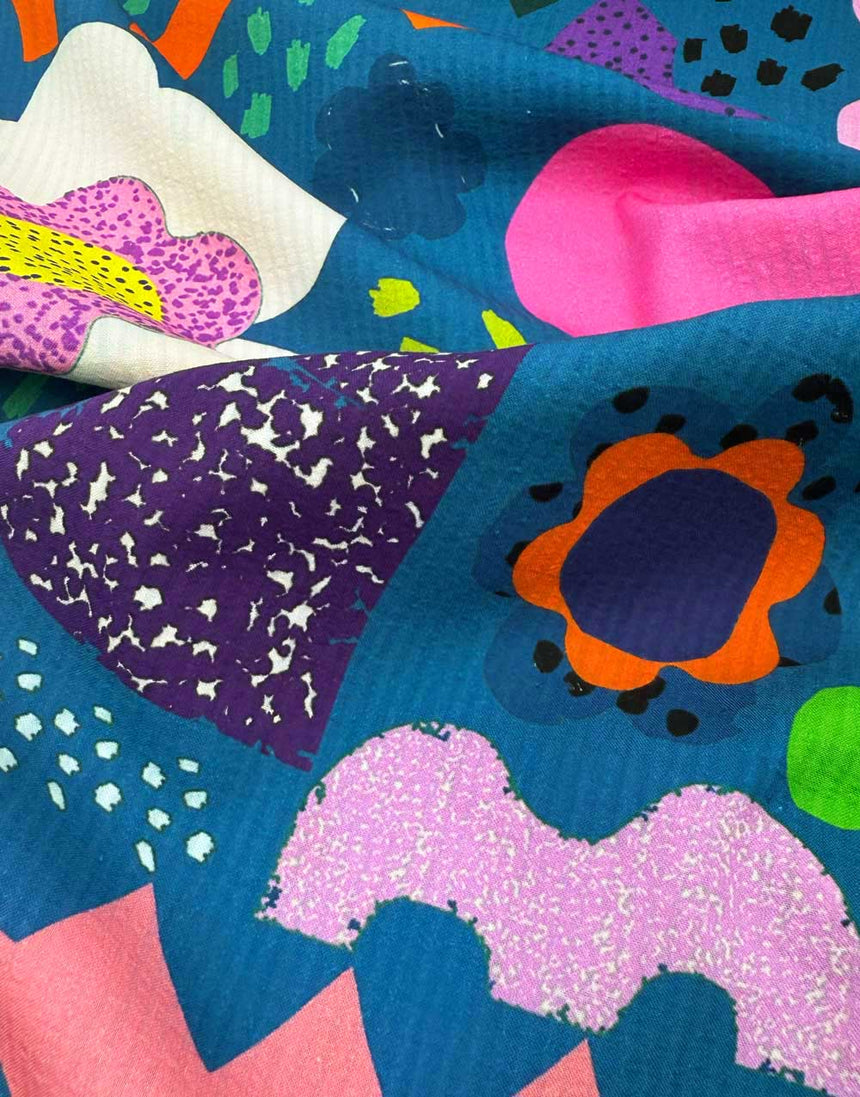 Kooki Play Blue Cotton Seersucker Fabric, Doops Designs