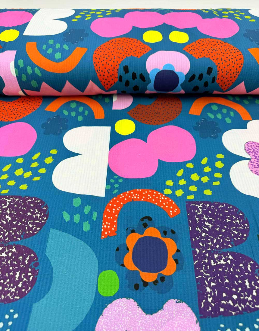 Kooki Play Blue Cotton Seersucker Fabric, Doops Designs