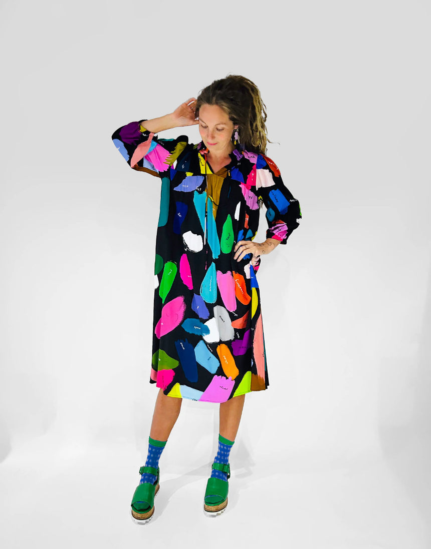 Dark Colour Palette Large Scale Cotton Linen Fabric, Doops Designs