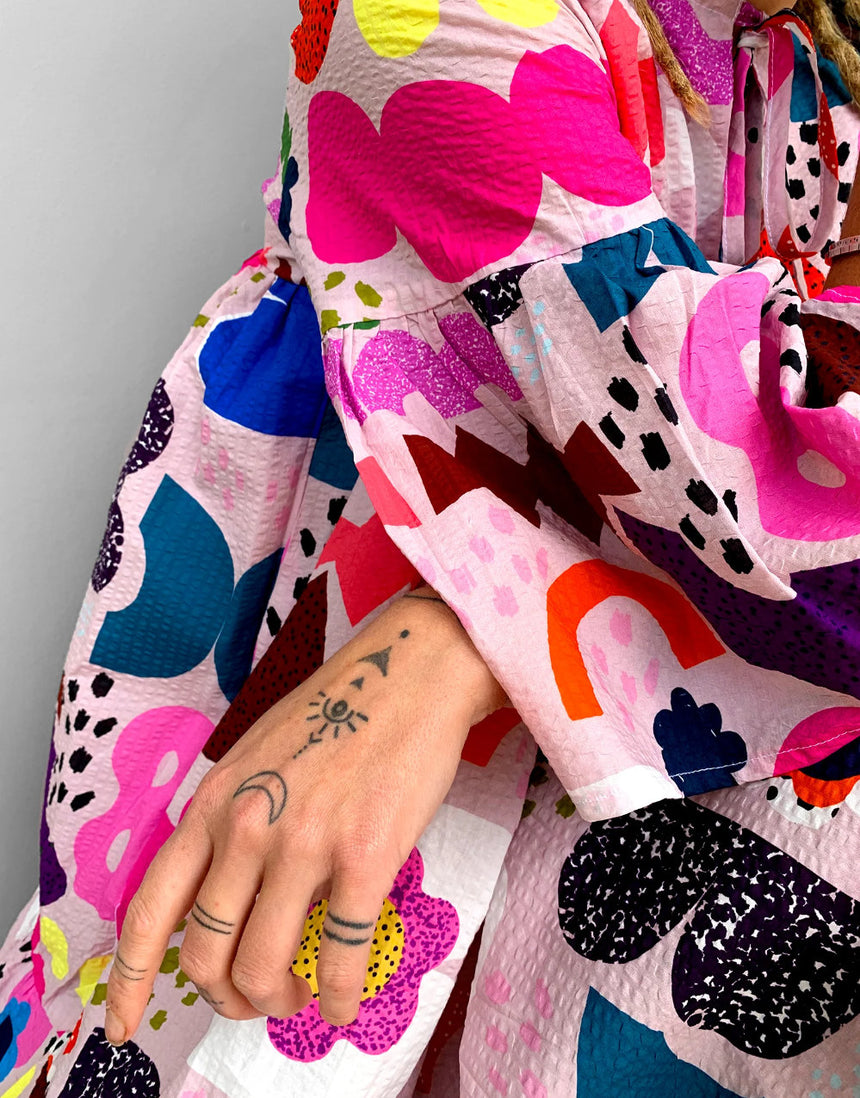 Peach Kooki Cotton Seersucker Fabric, Doops Designs