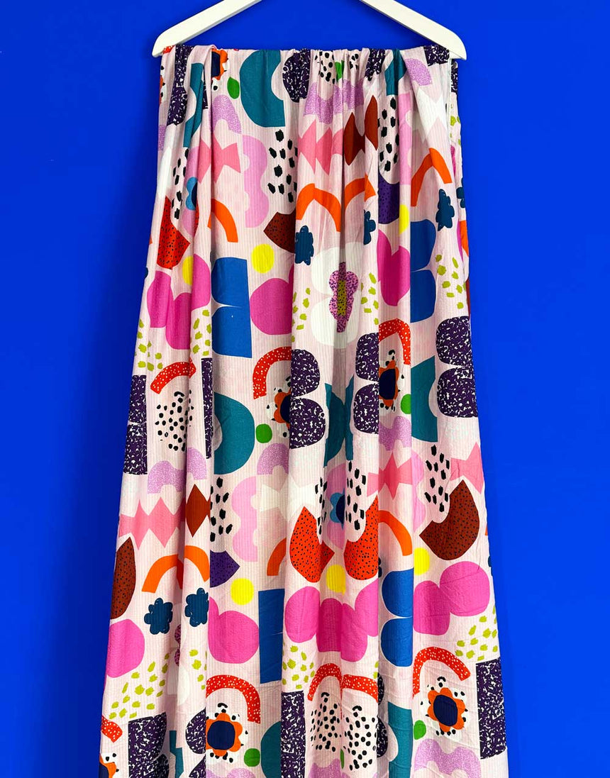 Peach Kooki Cotton Seersucker Fabric, Doops Designs