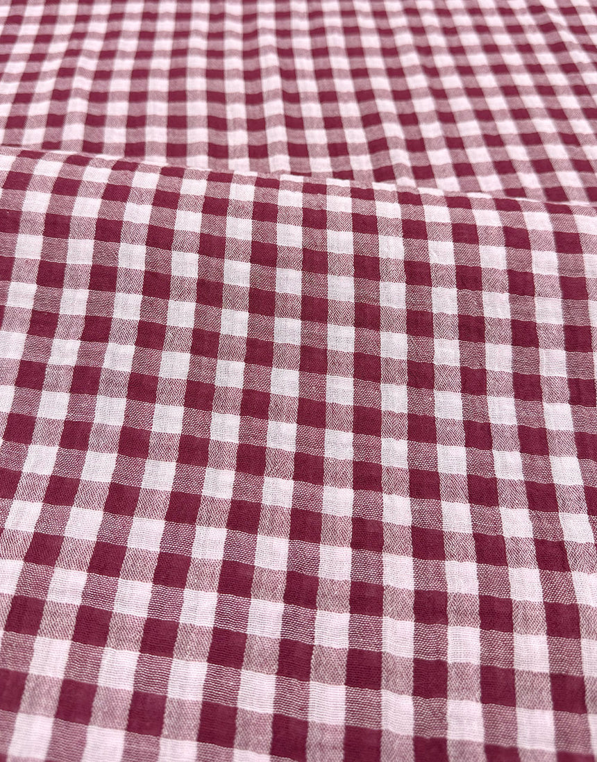 Burgundy & Pink Checked Gingham Double Gauze Fabric