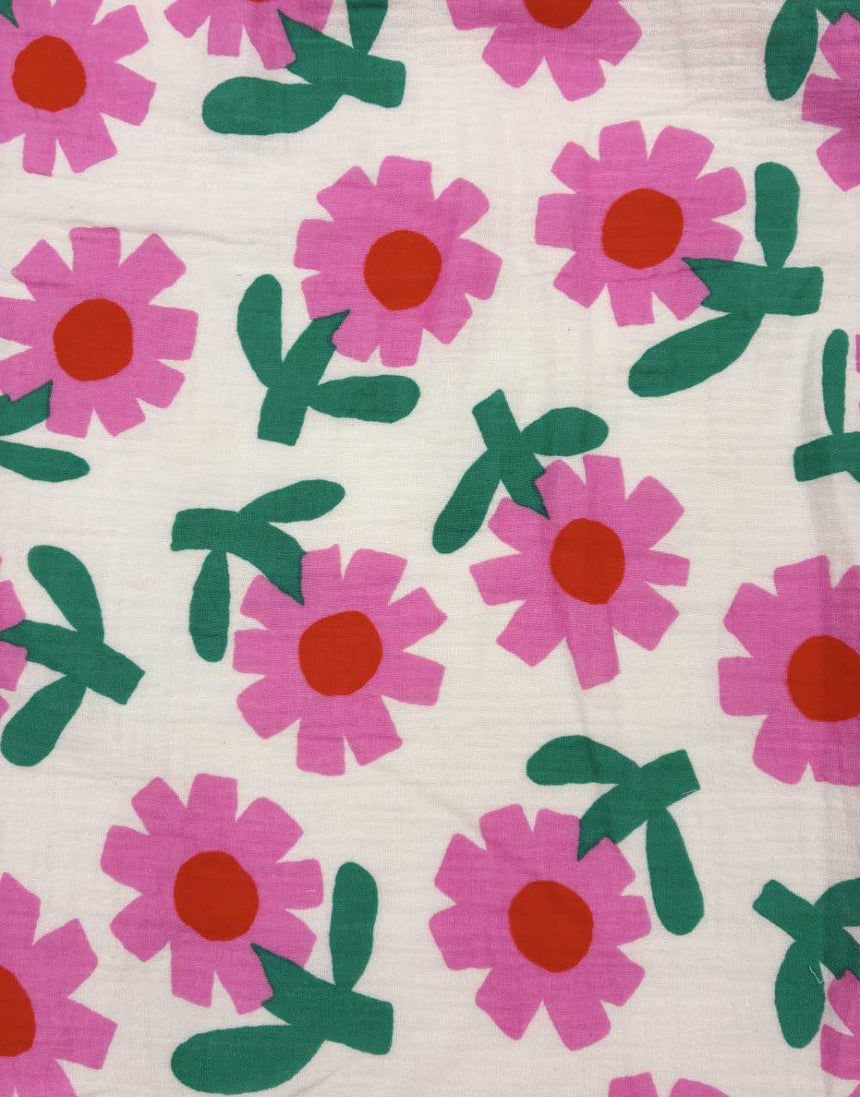 Pink Flower Pop Organic Cotton Double Gauze Fabric, Jennifer Bouron