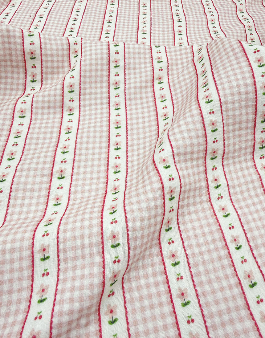 Soft Pink Cherry Blossom Stripe Double Gauze Fabric