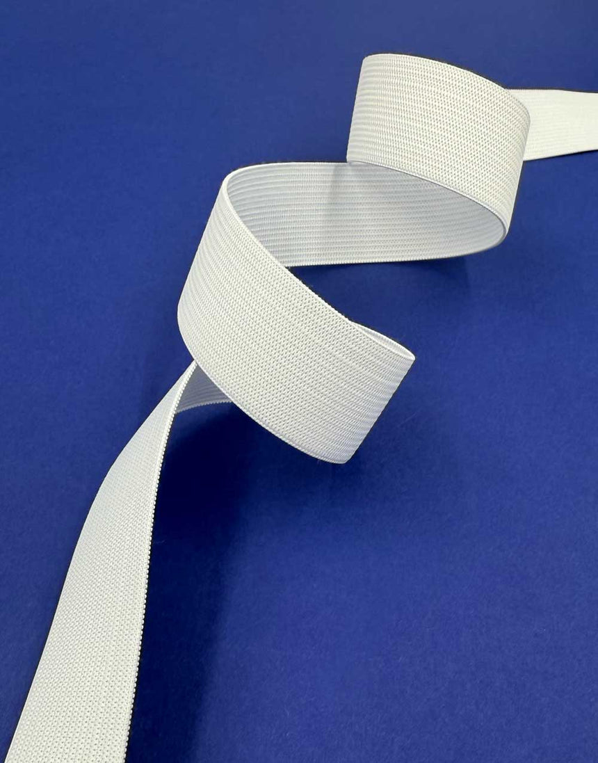 30mm Flat Run-Resistant Elastic, White or Black