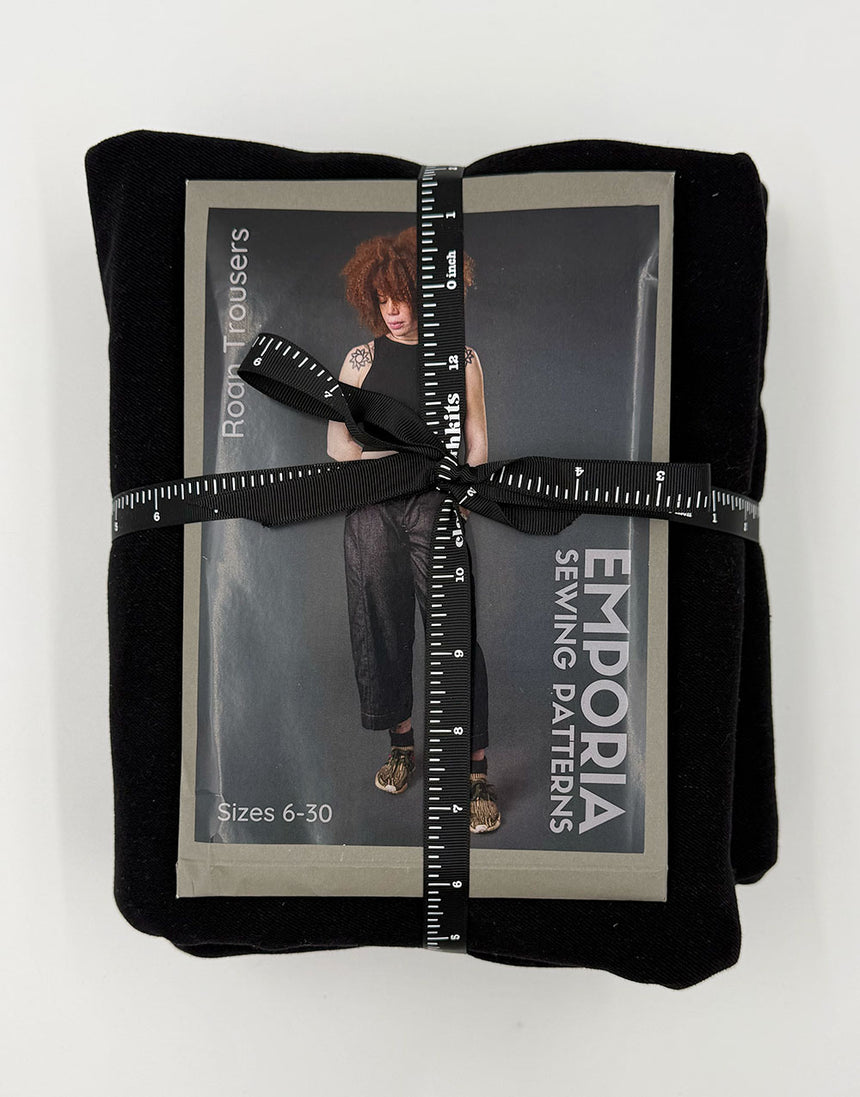 Black Denim Roan Barrel Leg Trousers Dressmaking Kit, Emporia Patterns
