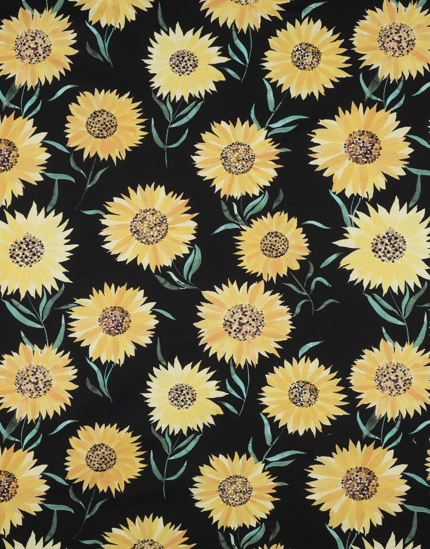Black Sunflower Fine Cotton Poplin Fabric