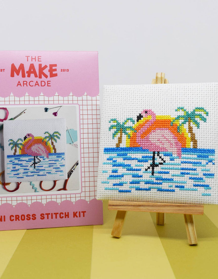 Flamingo Beach Mini Cross Stitch Kit, The Make Arcade