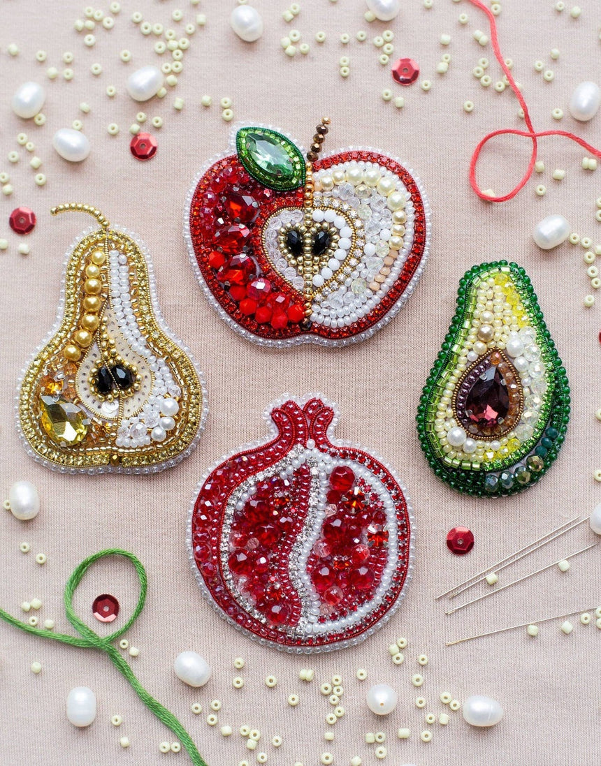 Fruit Beaded Embroidery Brooch Kit, Set of 4
