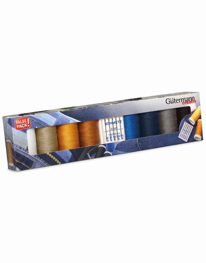 Gutermann Denim Thread & Jeans Needle Set - 8 Spools & 5 Schmetz Needles