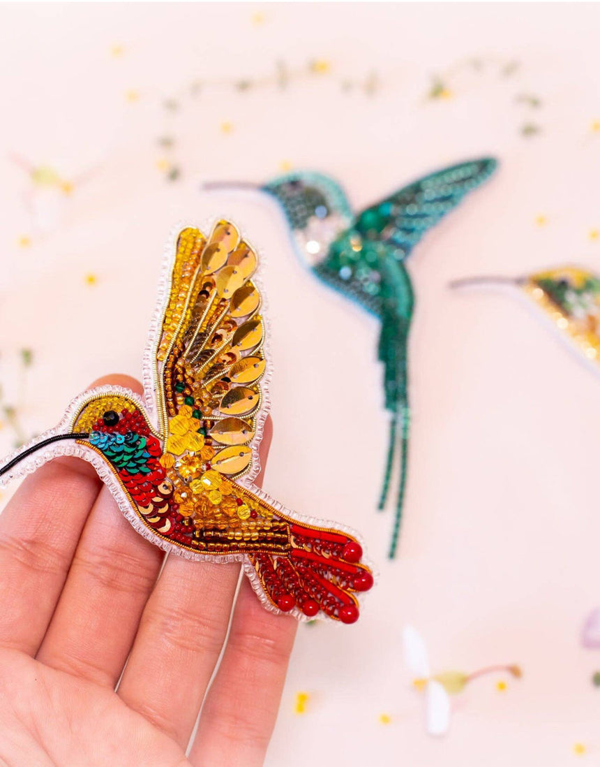 Hummingbird Beaded Embroidery Brooch Kit, Set of 3