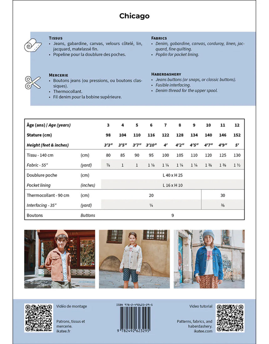 Chicago Kid's Jacket Sewing Pattern (3y - 12y), Ikatee