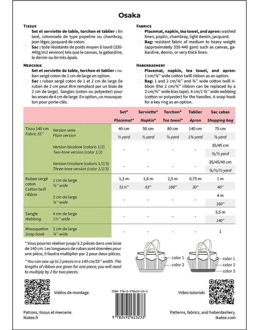 Osaka Kitchen Accessories Set Sewing Pattern, Ikatee