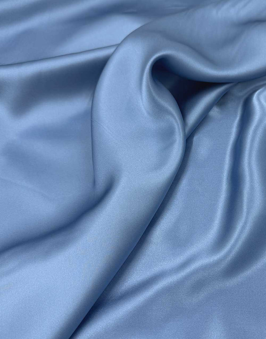 Italian Silk Satin Fabric, Smokey Blue