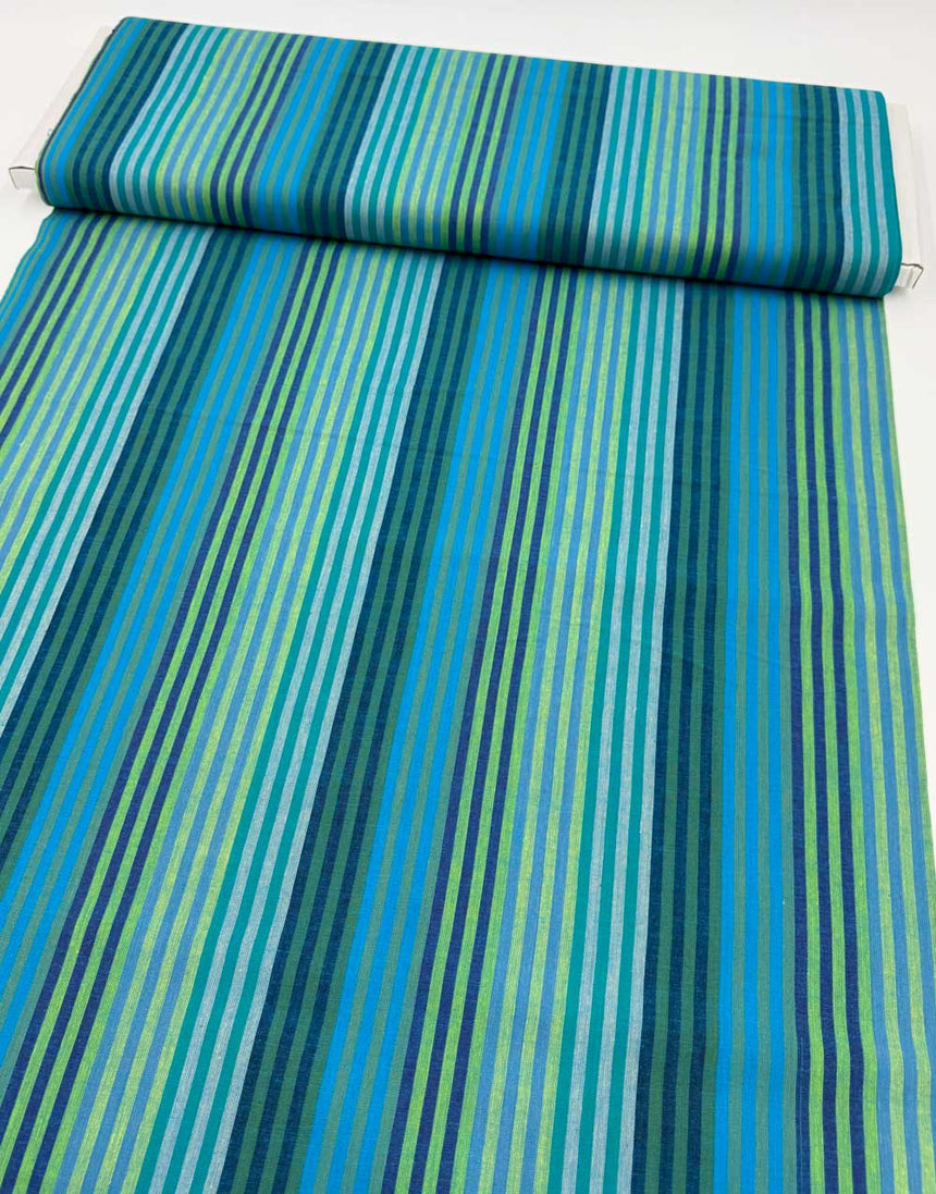 Aqua Caterpillar Stripe Woven Shot Cotton, Kaffe Fassett