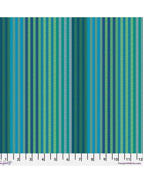 Aqua Caterpillar Stripe Woven Shot Cotton, Kaffe Fassett